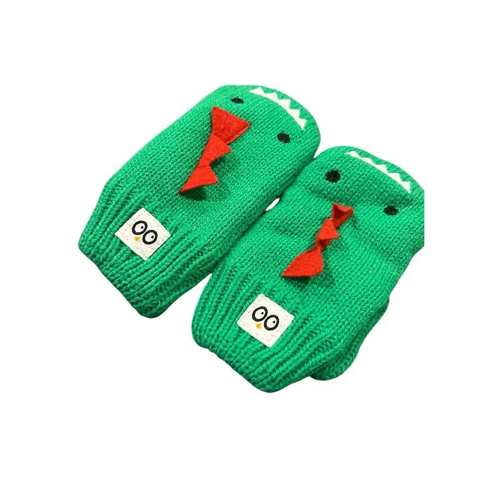 Zoocchini Devin The Dinosaur Green Knit Mittens 6-12 Months